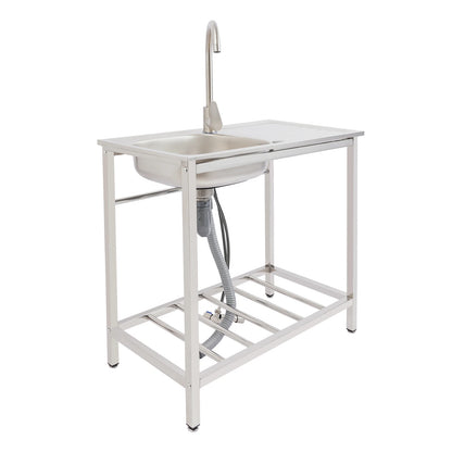 Freistehendes Waschbecken aus Edelstahl mit 360° °   Wasserhahn-Spüle mit Ablagefach, Handwaschstation für die Restaurantküche