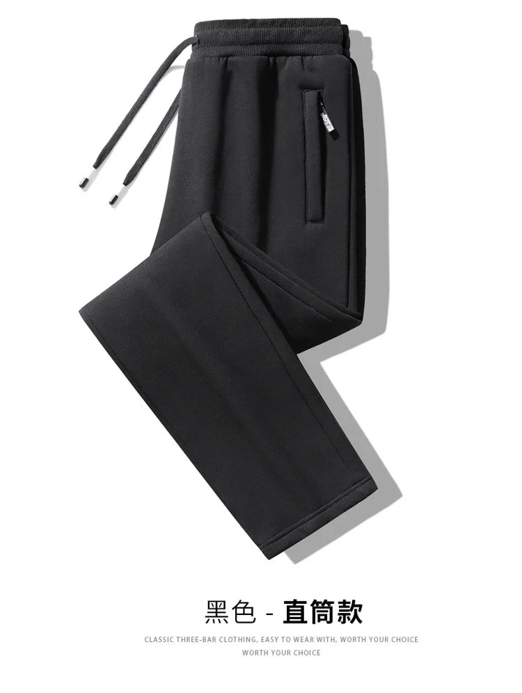 Winter Men's Cotton Fleece-Lined Sweatpant Men Plush Thick Lambswool Thermal Drawstring Trousers Casual Comfortable Sports Pants.