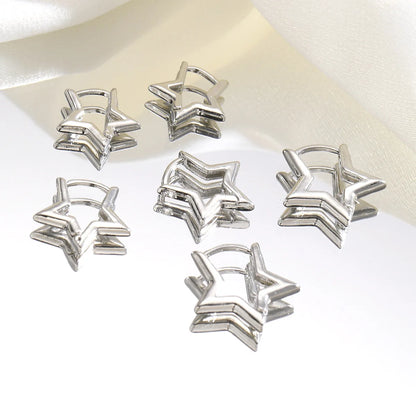 6Pcs/Set Fashion Simple Smooth Star Hoop Earrings for Women European Unisex Piercing Gothic Rock Jewelry Ear Buckles.