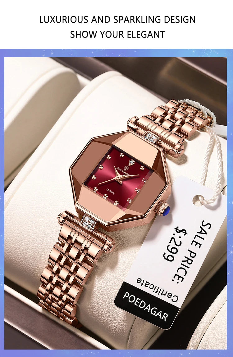 POEDAGAR Luxury Brand Women Watch Stainless Stain Waterproof Quartz Watches For Woman Fashion Simple Rose Gold Ladies Watch Gift.