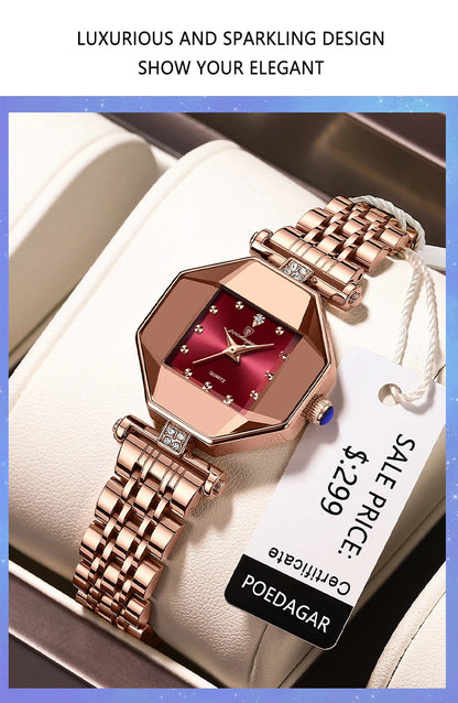 POEDAGAR Luxury Brand Women Watch Stainless Stain Waterproof Quartz Watches For Woman Fashion Simple Rose Gold Ladies Watch Gift.