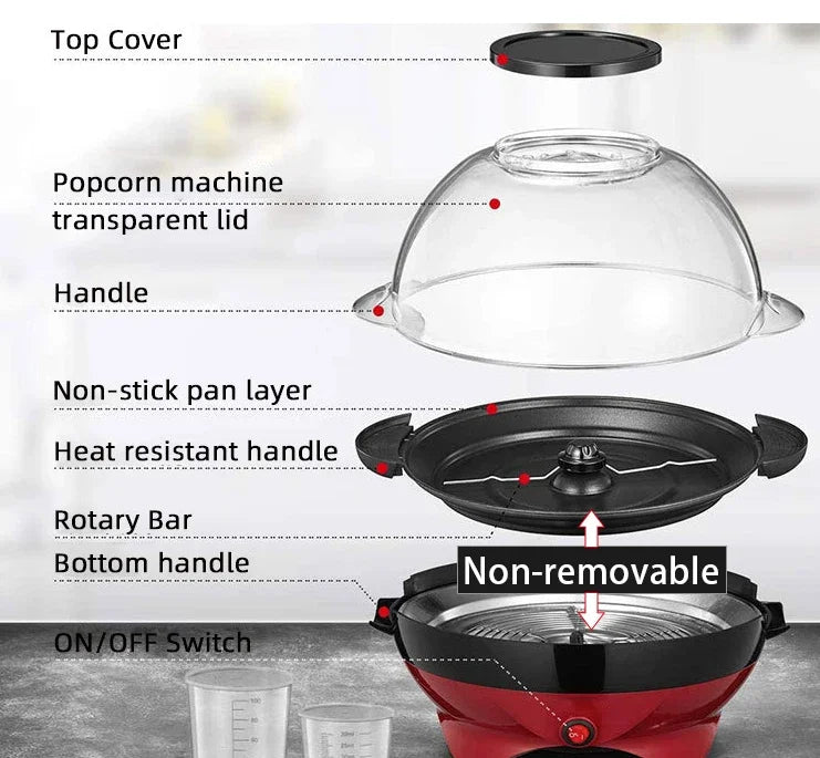 Household 850W electric popcorn machine automatic hot Pipoqueir machine Home-made Diy Popcorn Movie Snack Sonifer Popper.