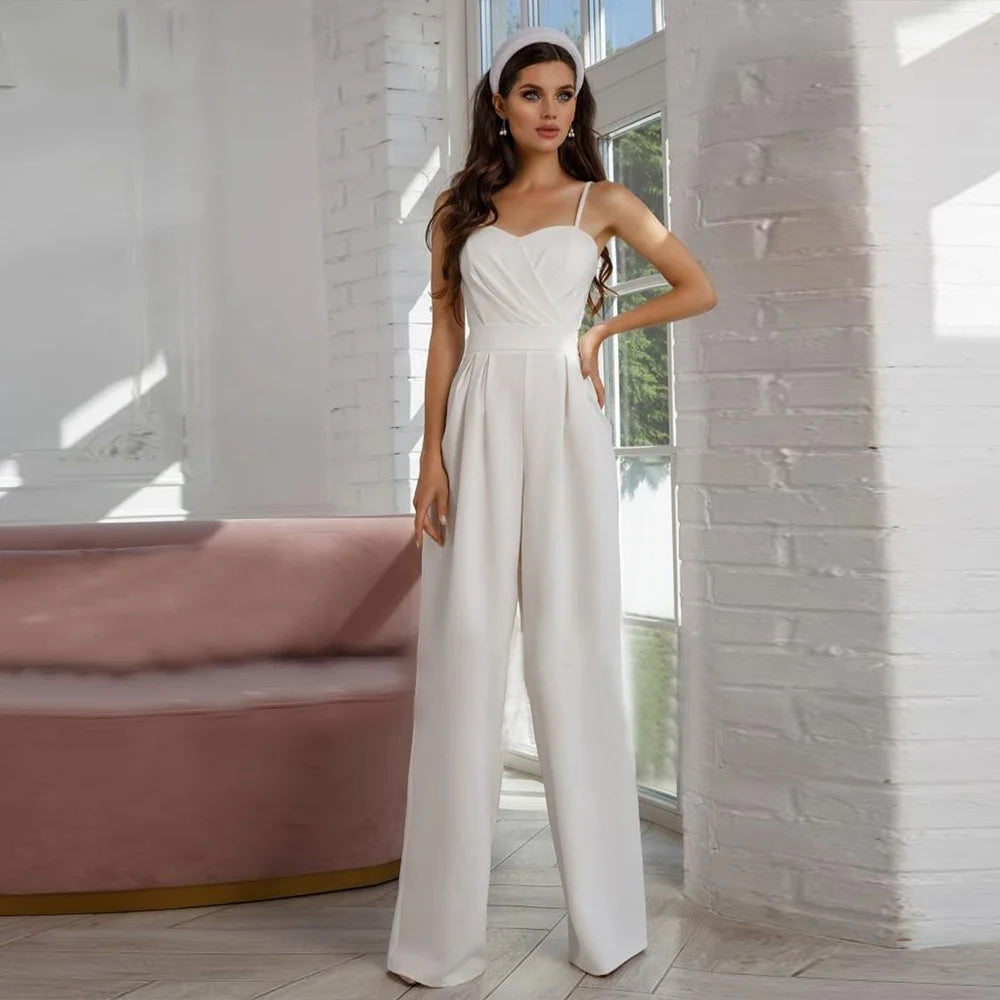 Vintage Jumpsuit Wedding Dress For Woman Summer Modest Civil Spaghetti Straps Bridal Gown Guest Party Backless Vestido De Novias.