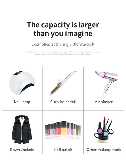 TravelRolling Makeup Train Case Large Capacity Cosmetic Trolley, Aluminum Professional Travel Case with Key.