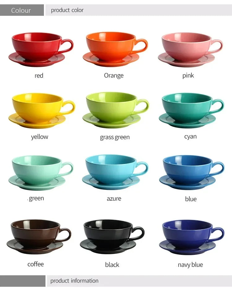 New Design Colourful Coffee Set Coffee Cup and Saucer Underglazed Low Procelain Cappuccino Latte Cup 250ml.
