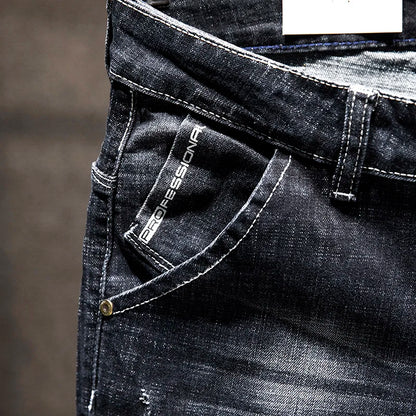 New Men's Fashion Ripped Jeans Stretch Slim Straight Little Feet Pants Hip Hop Youth Streetwear Punk Personality Male Trousers.