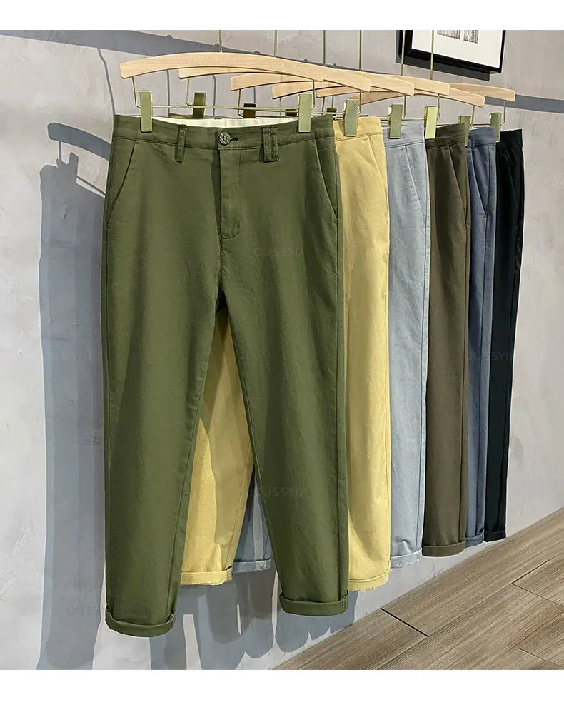97%Cotton Autumn Winter Casual Pants Men Business Fashion Classic Solid Color Stretch Straigh Grey Khaki Brand Trousers Male 38.
