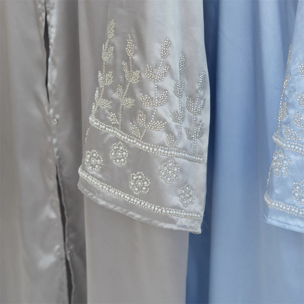 Ramadan Eid Open Beading Kimono Abaya Dubai Muslim Prayer Clothes Women Kebaya Kaftan Dress Islam Robe Arabe Femme Musulmane.