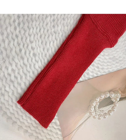 2025 Korea Herbst Winter Frauen Mode Unregelmäßigen Lose Stricken Pullover Vintage High Neck Langarm Weibliche Pullover Chic Tops.