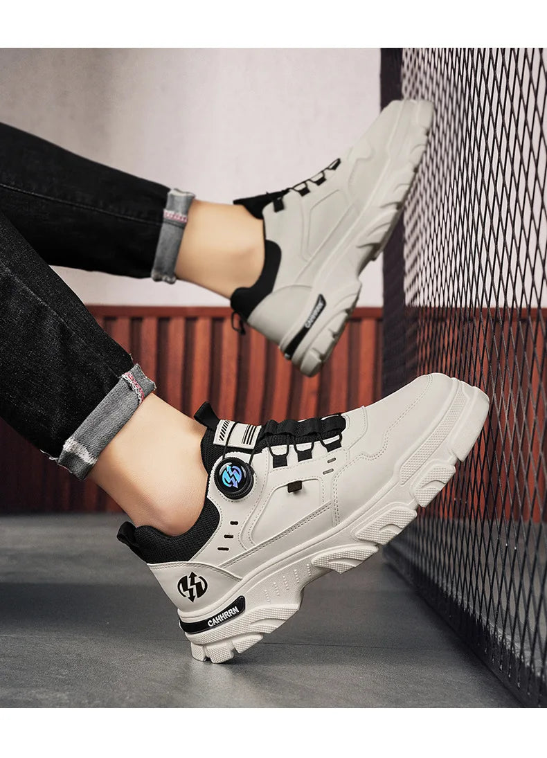 Men Sneakers Spring Autumn New High Top Men Casual Leathers Thick Soled Trendy Wear Resistant Short Boots Platform Sports Shoes.