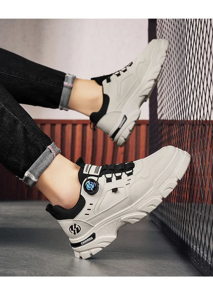 Men Sneakers Spring Autumn New High Top Men Casual Leathers Thick Soled Trendy Wear Resistant Short Boots Platform Sports Shoes.