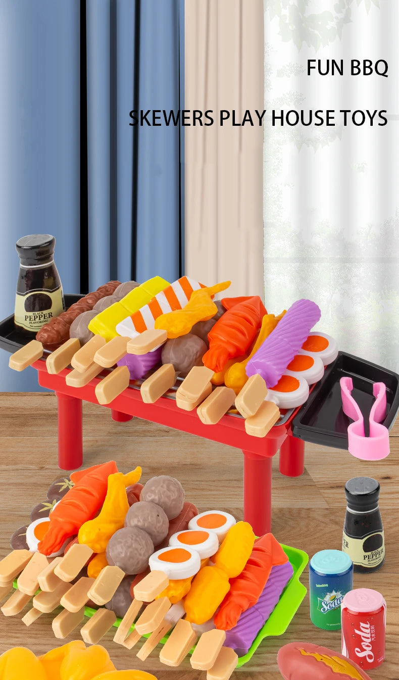 Baby Dress Up Kitchen Toys BBQ Set Kids Simulated BBQ Cookware Cooking Simulated Food Cosplay Educational Gift Toys.
