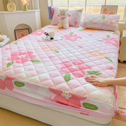1pc Quilted Bed Cover Floral Style Bedspread Thicken Soft Bed Linen Elastic Mattress Protector cubre colchón (No Pillowcase).