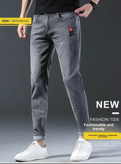 Frühling Herbst Xintang Denim Jeans Herren Slim Fit Casual Trendy Modische Alltagskleidung Blau Gerade Bein Hosen Elastische Taille