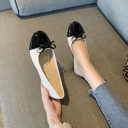 Ballerina Women's Flat Shoes Comfort Non-slip Ladies Loafers Leather Flats Elegant Bowknot Women's Single Shoes Mother's Shoes.
