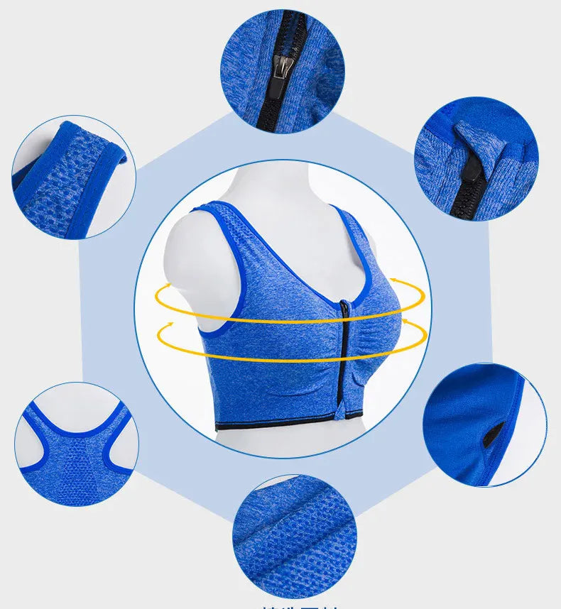 Front Zipper Sport Bra Gym top Breathable Brassiere Yoga Workout Running Vest Women's Underwear Shockproof Running Fitness Bra.