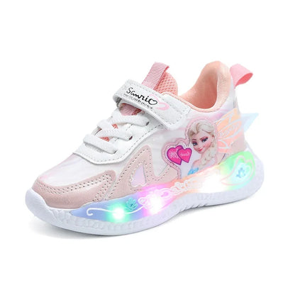 Frozen Princess New Children Shoes LED Colorful Lighted Kids Sneakers Classic Glowing Infant Girls Tennis.