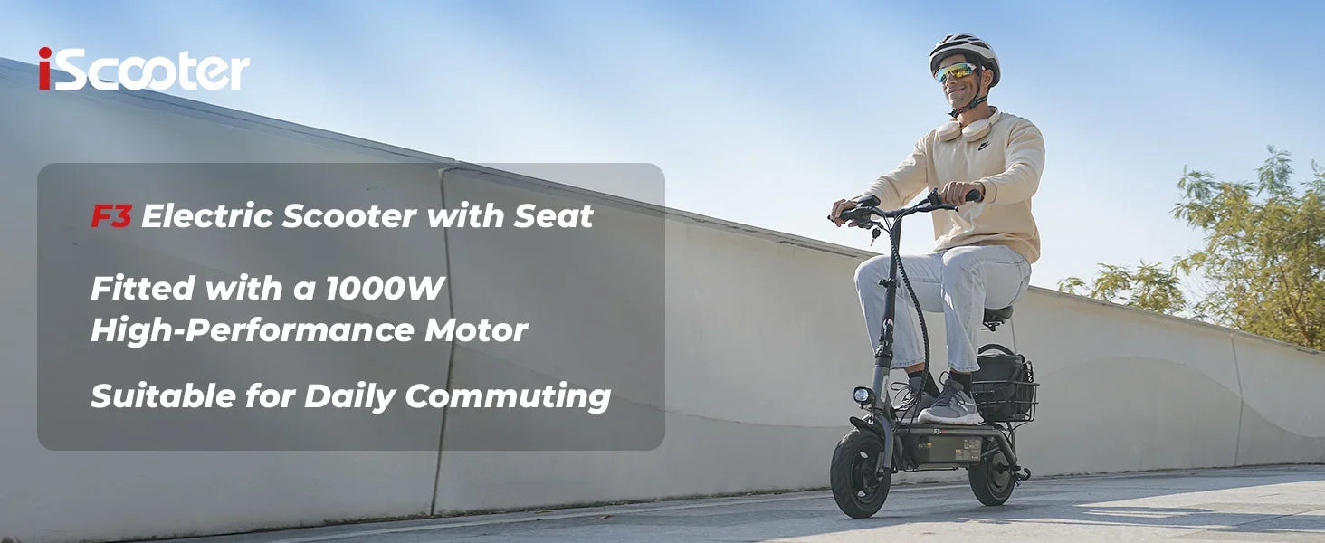 ISCOOTER F3 Electric scooter 1000W motor 48V13AH battery foldable electric scooter, adult electric scooter with seat 45 km/h.