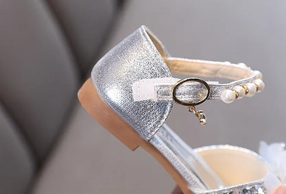 Fashion Children's Sandals 2024 Spring Summer Shining Flowers Sweet Girl Princess Shoes Dance Performance Kids Sandals J191.