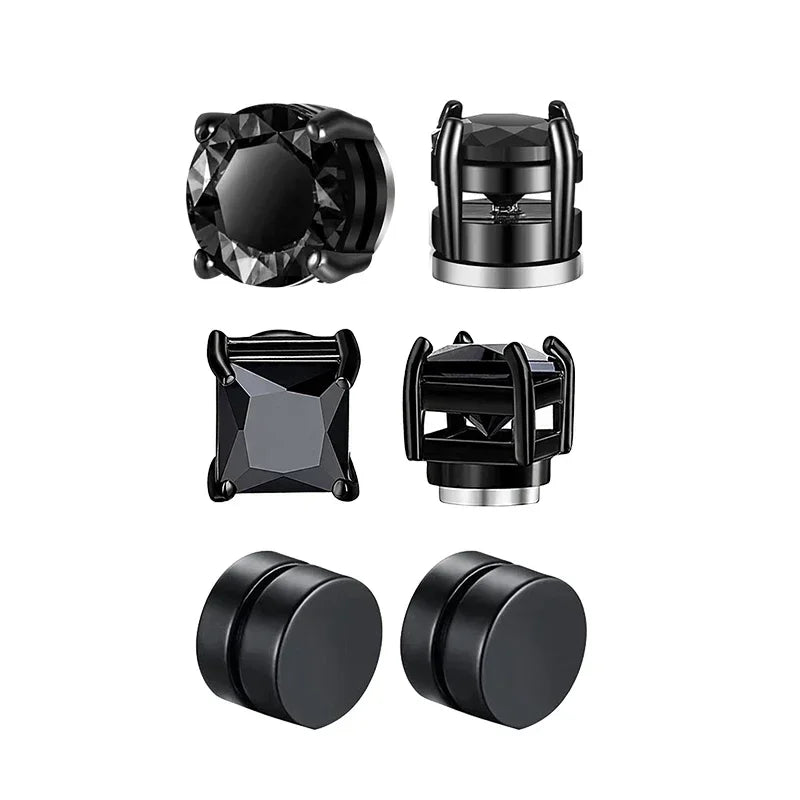 3 Pairs Crystal Strong Magnetic Ear Stud Clip Earrings for Men and Women Punk Round Zircon Magnet Earrings Non Piercing Jewelry.