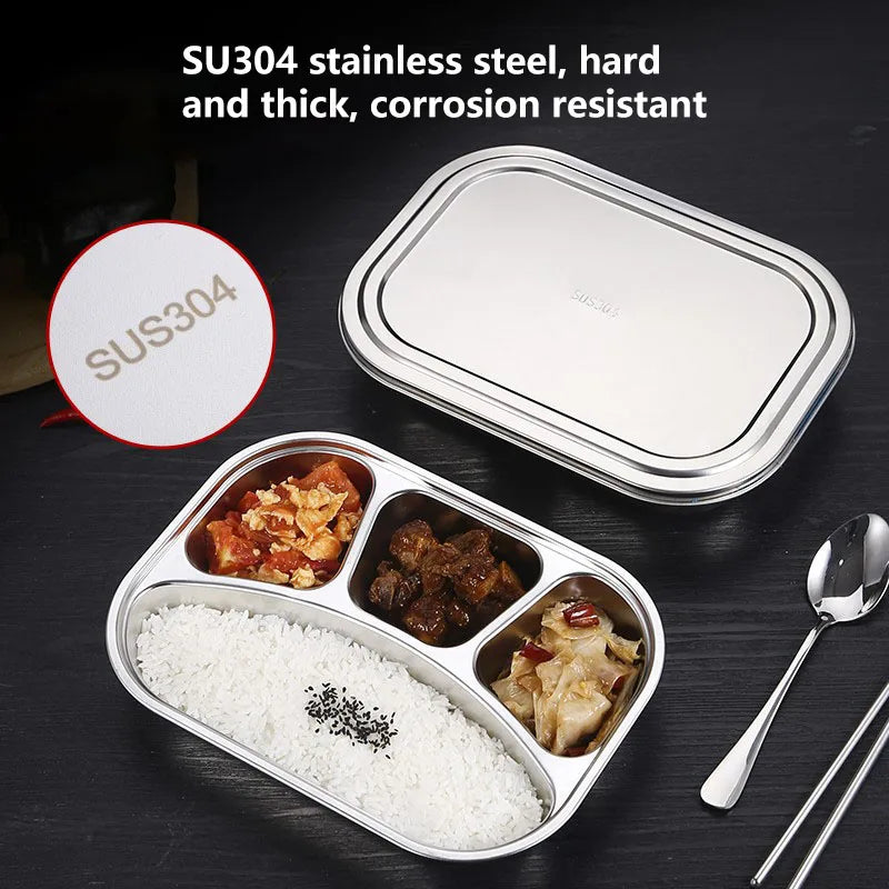 304 stainless steel dinner plate compartment with lid lunch plate.
