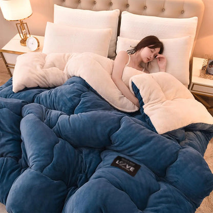 Contemporary Style Reversible Sherpa Fleece Winter Comforter, Soft Breathable Plush Warm Bedding, 100% Polyester Fill & Cover.
