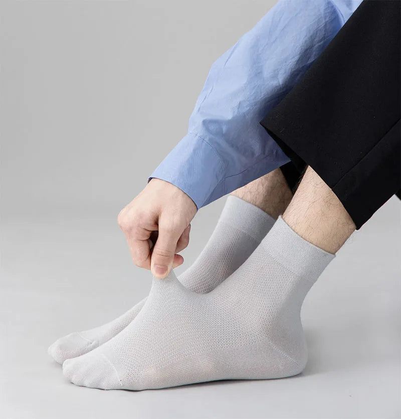 10 Pair Men's Summer Mesh Bamboo Fiber Socks Fashionable Breathable Business Socks Suitable For Sweaty Feet Casual Socks.