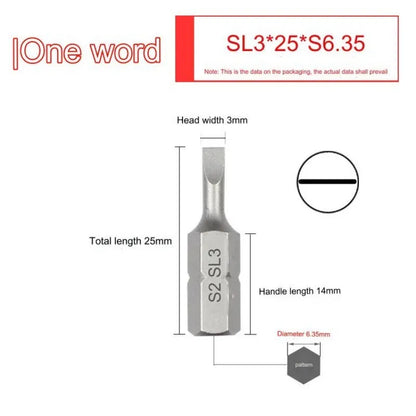 1 Zoll sl3 sl5 sl7 Schlitz schrauben dreher Bit Set s2 Stahl 6,35 Zoll mm Sechs kant schaft Elektro schrauben dreher Bits für Elektro werkzeuge