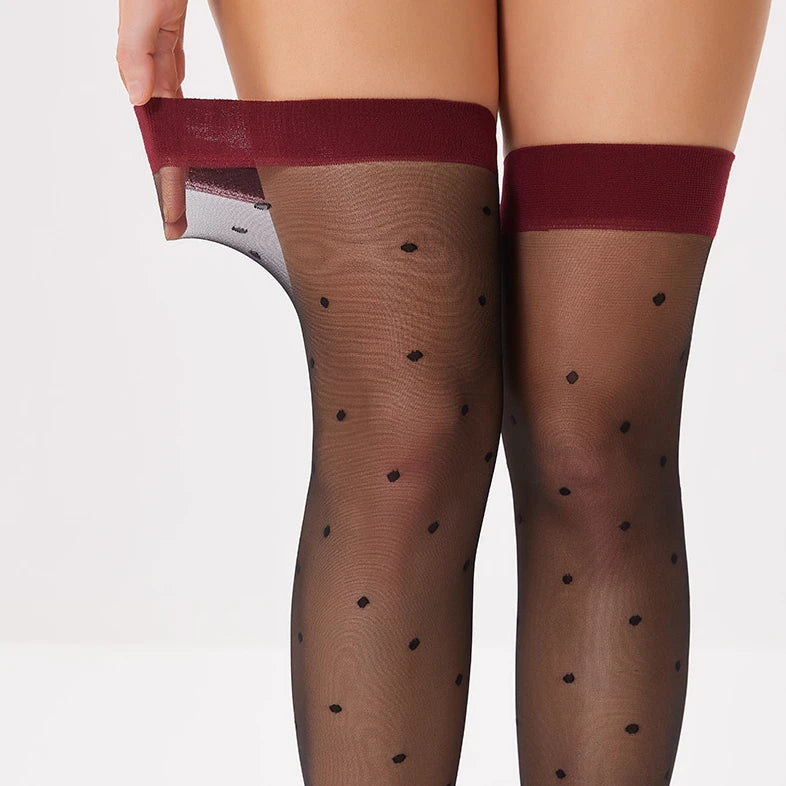 JK Long Socks Polka Dot Red Border Stockings for Women Costumes Summer Fashion Leg Sexy Transparent Black Silky Stocking medias.
