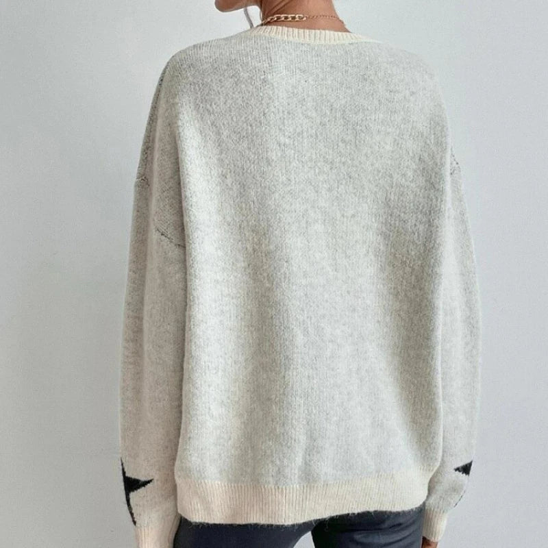 Stern Pullover Pullover Frauen Herbst Frühling Einfache Strick Elastische Pullover Jumper Casual Dicke Warme Schwarz Weiß Grundlegendes Jumper.