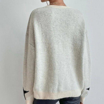 Stern Pullover Pullover Frauen Herbst Frühling Einfache Strick Elastische Pullover Jumper Casual Dicke Warme Schwarz Weiß Grundlegendes Jumper.