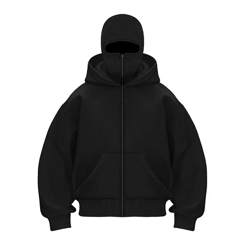 Sturmhaube Herren Kapuzenpullover mit Reißverschluss, Winter, warm, lässig, Y2K mit Kapuze, Gesichtsmaske, Reißverschluss-Design, Sportjacke, Outdoor-Aktivitäten.