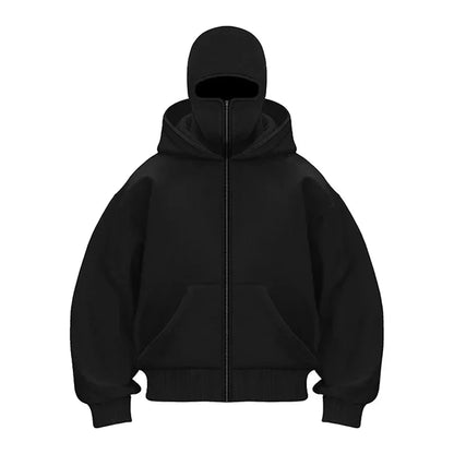 Sturmhaube Herren Kapuzenpullover mit Reißverschluss, Winter, warm, lässig, Y2K mit Kapuze, Gesichtsmaske, Reißverschluss-Design, Sportjacke, Outdoor-Aktivitäten.