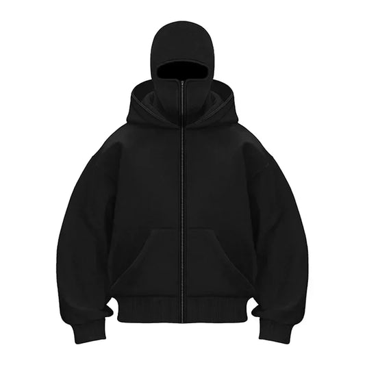Sturmhaube Herren Kapuzenpullover mit Reißverschluss, Winter, warm, lässig, Y2K mit Kapuze, Gesichtsmaske, Reißverschluss-Design, Sportjacke, Outdoor-Aktivitäten.
