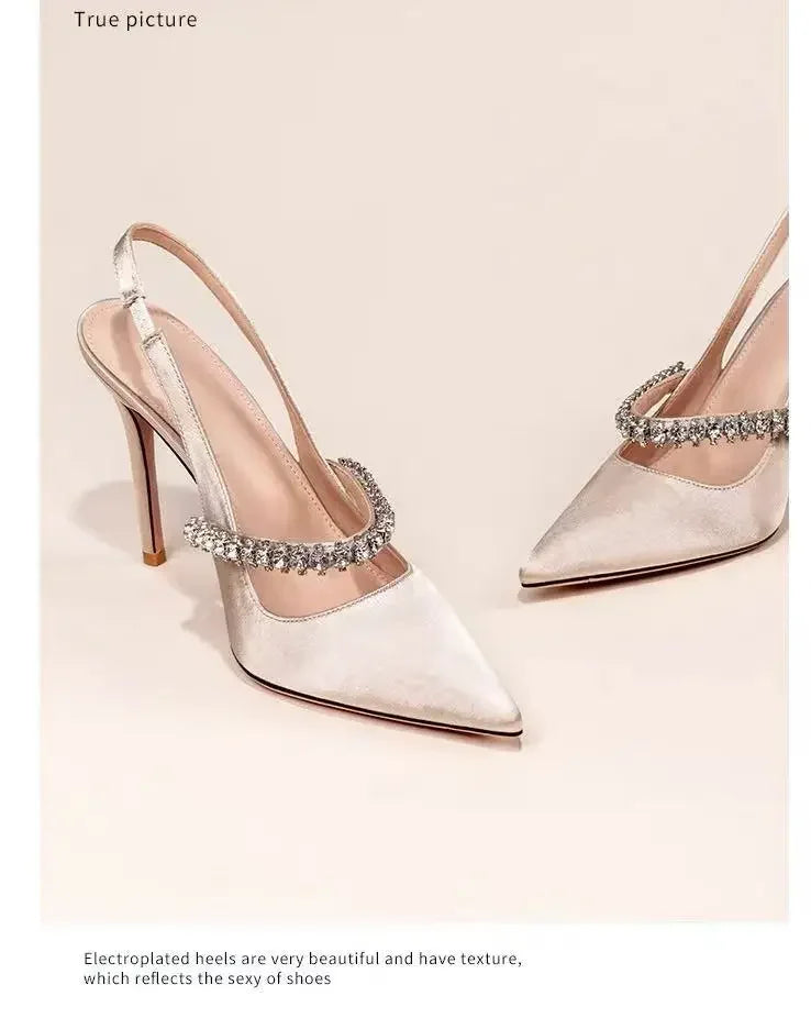 Women's Water Diamond 2025 New Slim Heeled Pointed High-heeled Shoes with A Headband and Sandals for Women's Singles.