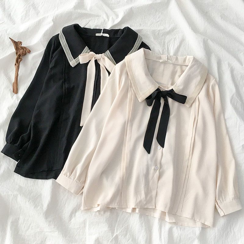 Large Size Niche Design Sense Single-breasted Women Shirt Autumn New Korean Lace-up Bow Blouse Female Solid Color Women Shirt.