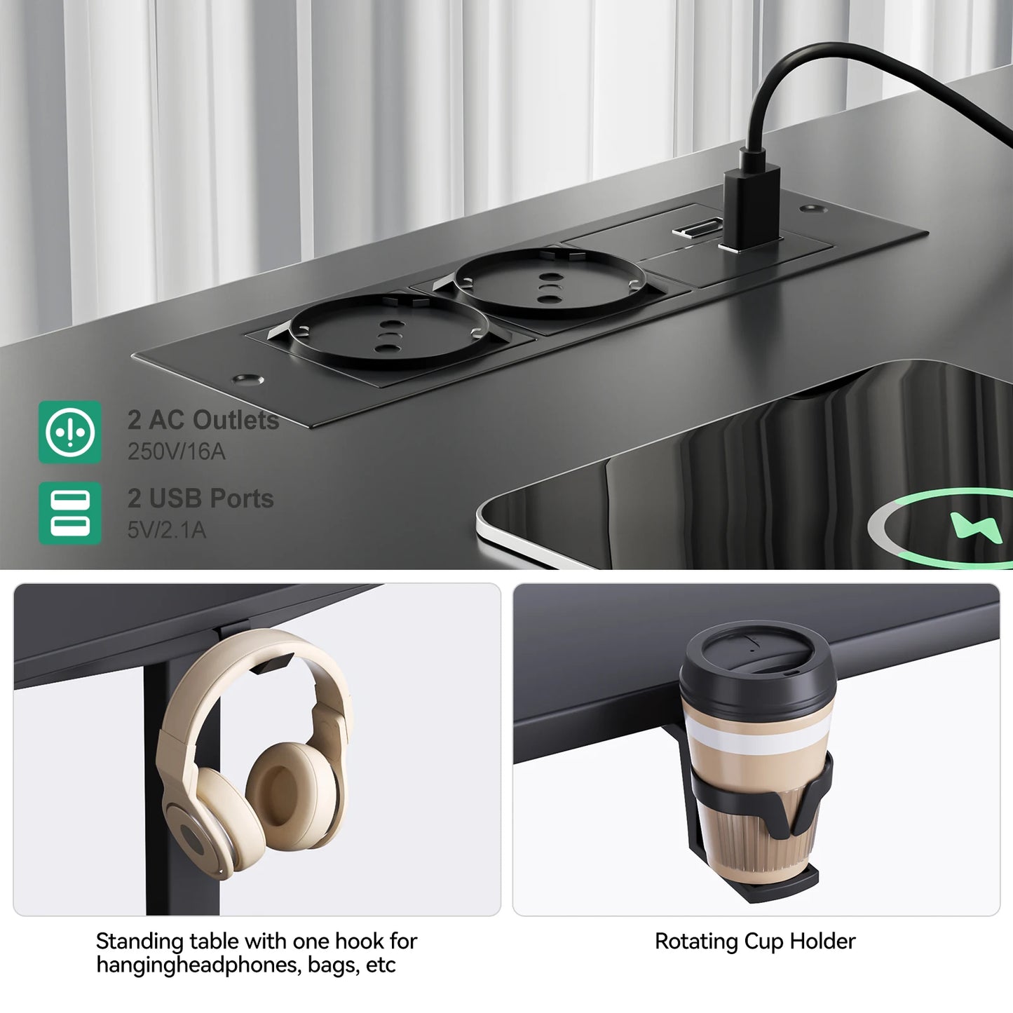 Elektrisch höhenverstellbarer L-förmiger Schreibtisch Ergonomischer Computertisch mit USB und Steckdose für Büro und Zuhause