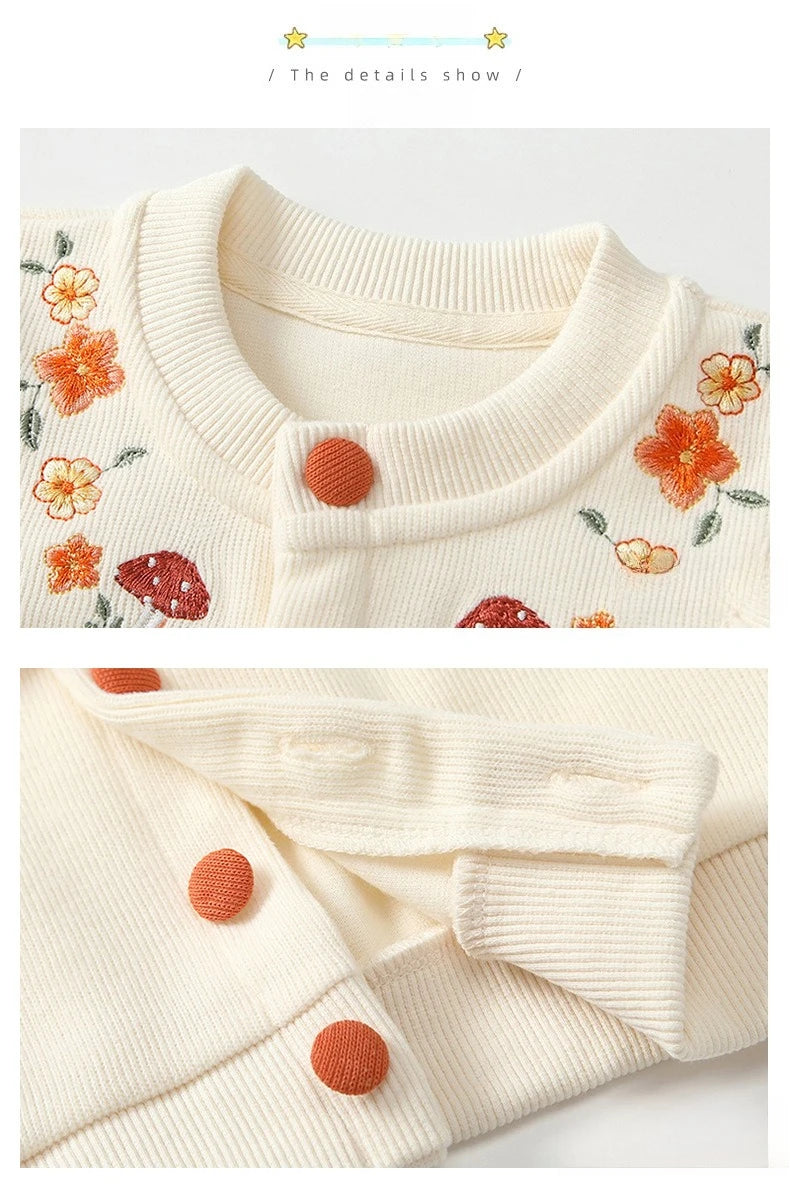 Kawaii Baby Mädchen Kleidung Pilz Sets Herbst Infant Rüschen Kragen Langarm Top Hosen Zwei-Stück Neugeborenen Baumwolle Outfit.