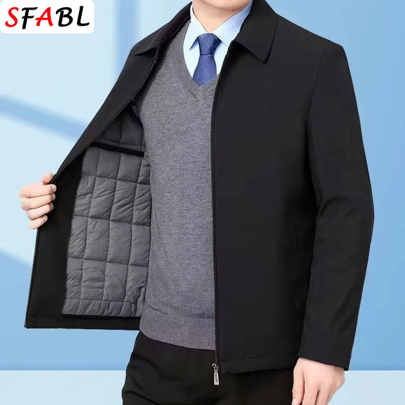 Warm Fleece Autumn Winter Jackets for Men Business Office Dress Coat Casual Men's Winter Jacket Solid Color Luxury Outerwear Man.