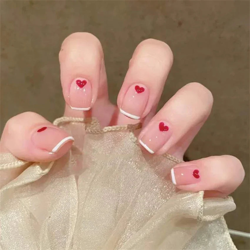 24Pcs/Set White Peach Oolong Gentle French Press on Nail Blush Halo Short Frosted Wearing False Nails Removable Fake Nail Art
