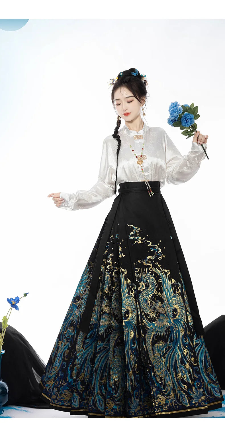 Original Dragon Phoenix Woven Gold Skirt Ma Mian Skirt Han Fu Makeup Hua Ming Ma Mian Skirt Women's Spring 2024 Chinese HANFU.