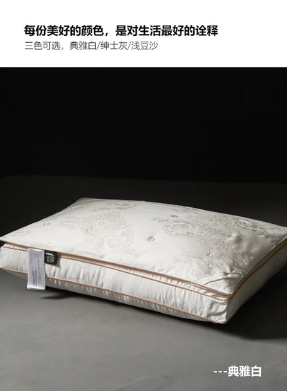 Pure Cotton Satin Jacquard Silk Pillows 48*74cm Mulberry silk Filling Anti Mite Soft Fluffy Hotel Sleeping Bedding Pillows.