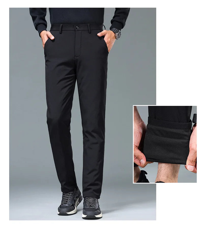 Men's Winter Formal Down Pants Goose Feather Warm Trousers Business Suit Pants for Man  calca termica masculina inverno PT-597.