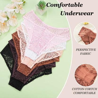 3PCS/Set Women Lace Panties Sexy Low Riase Elastic Brifes Solid Color Perspective Breathable Underwear Ladeis Sexy Lingerie.