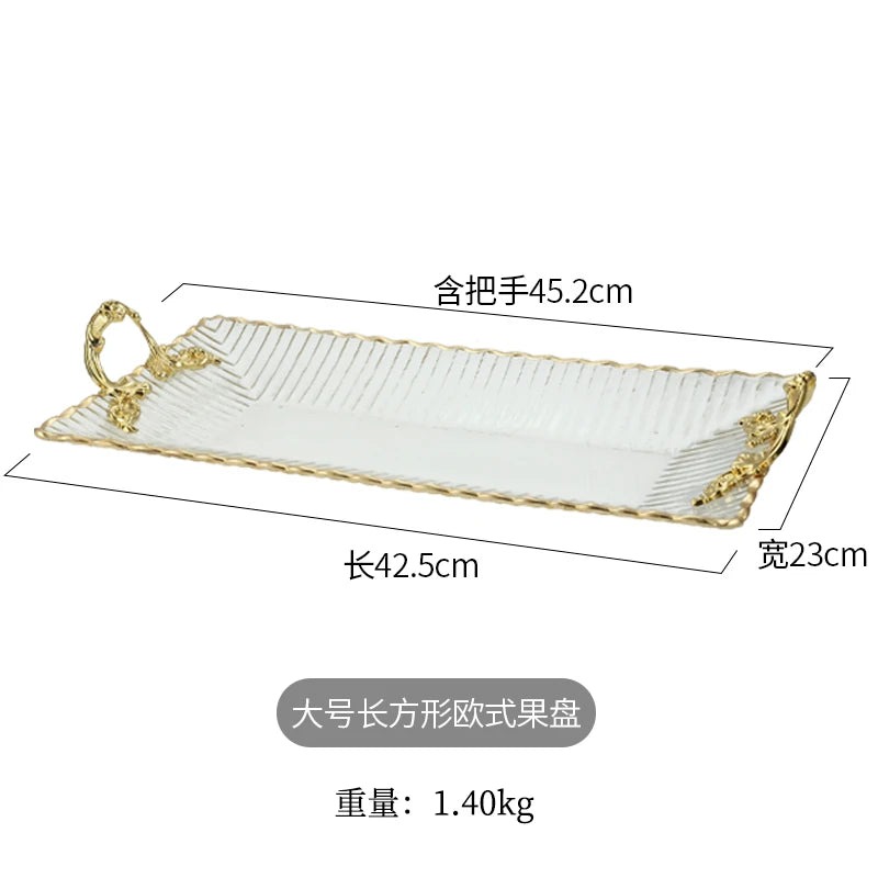 Gold-rimmed Glass Plates, Luxury Fruit Plates, Snacks, Cakes, Snacks, Bread Tray, Binaural Glass Plates, Rectangular Trays.