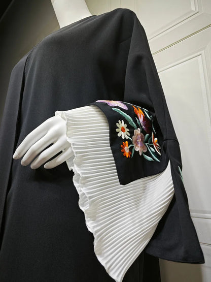 Women Muslim Arabic Abaya Luxury Embroidery floral Kimono Cardigan Long Dress Kaftan Modest Robe Femme Islam Clothing Kebaya.