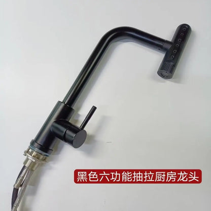Black/Gray/Silver Pull-Out Kitchen Faucet Three Water Stream Sprayer Stainless Steel Hot and Cold Water Mixing Faucet Countertop