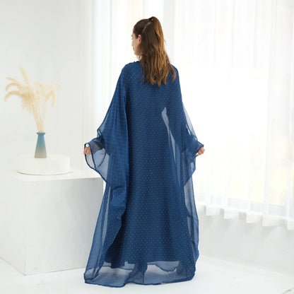 Eid 2 Piece Muslim Woman Set Diamonds Butterfly Abaya with Matching Inner Dress Dubai Luxury Kebaya Caftan Marocain Islam Outfit