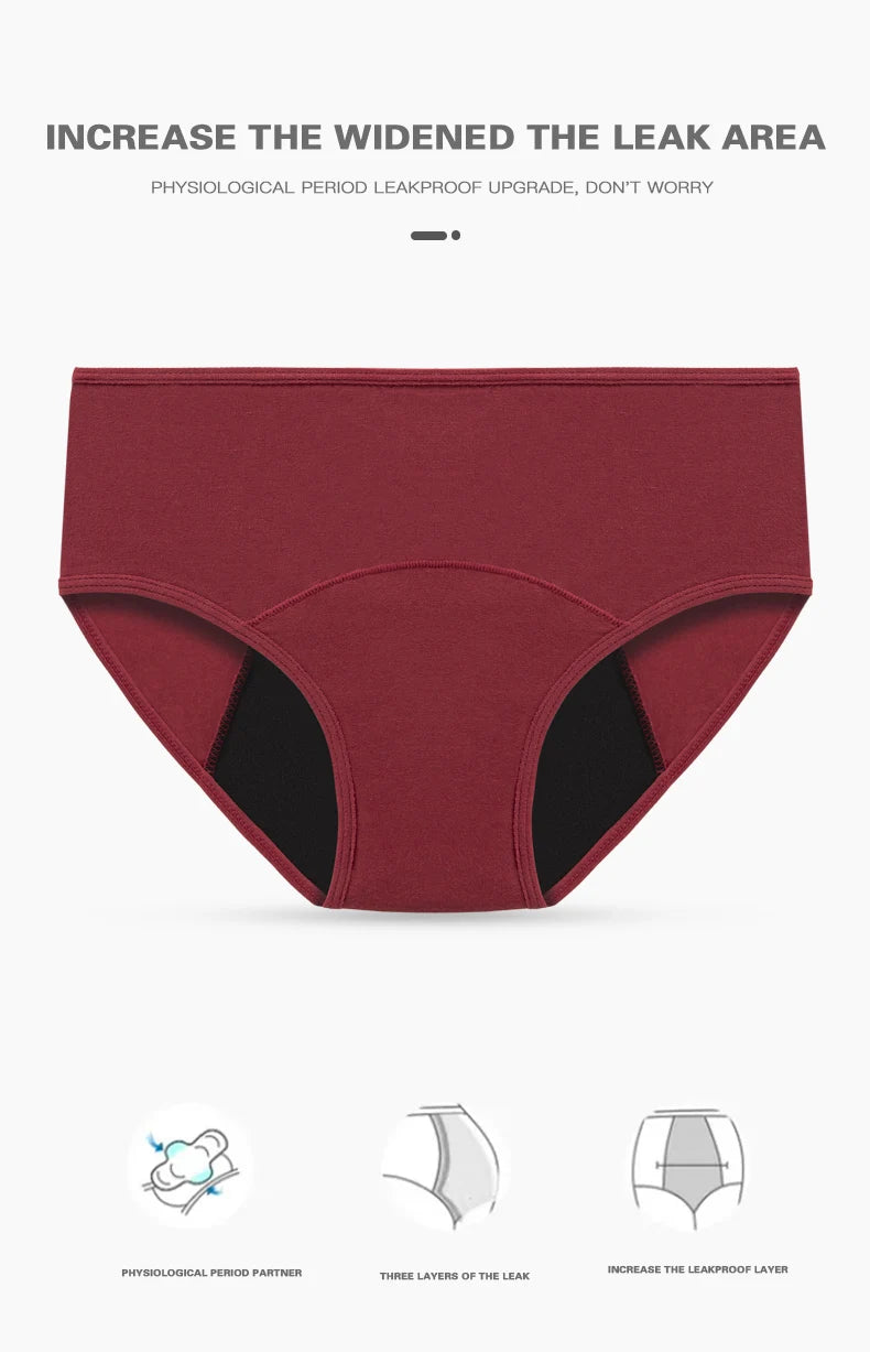 Women's Physiological Briefs 4-Layer Absorbent Leakproof Menstrual Pantie Euro Size Girl Period Panty Mid Waist Cotton Underwear.