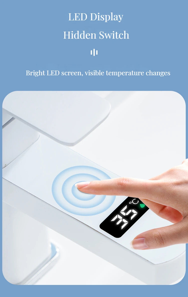 Digital Basin Faucets Smart Bathroom Faucet Shower Room Taps Water Temperature LED Black White Sink Tap Rotating Stainless Steel